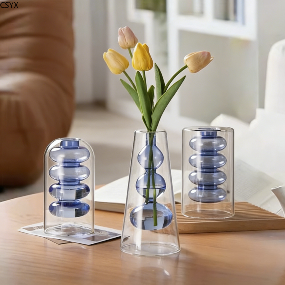 Glass Vase Nordic - Vas Kaca Dua Lapis Warna-warni Gaya