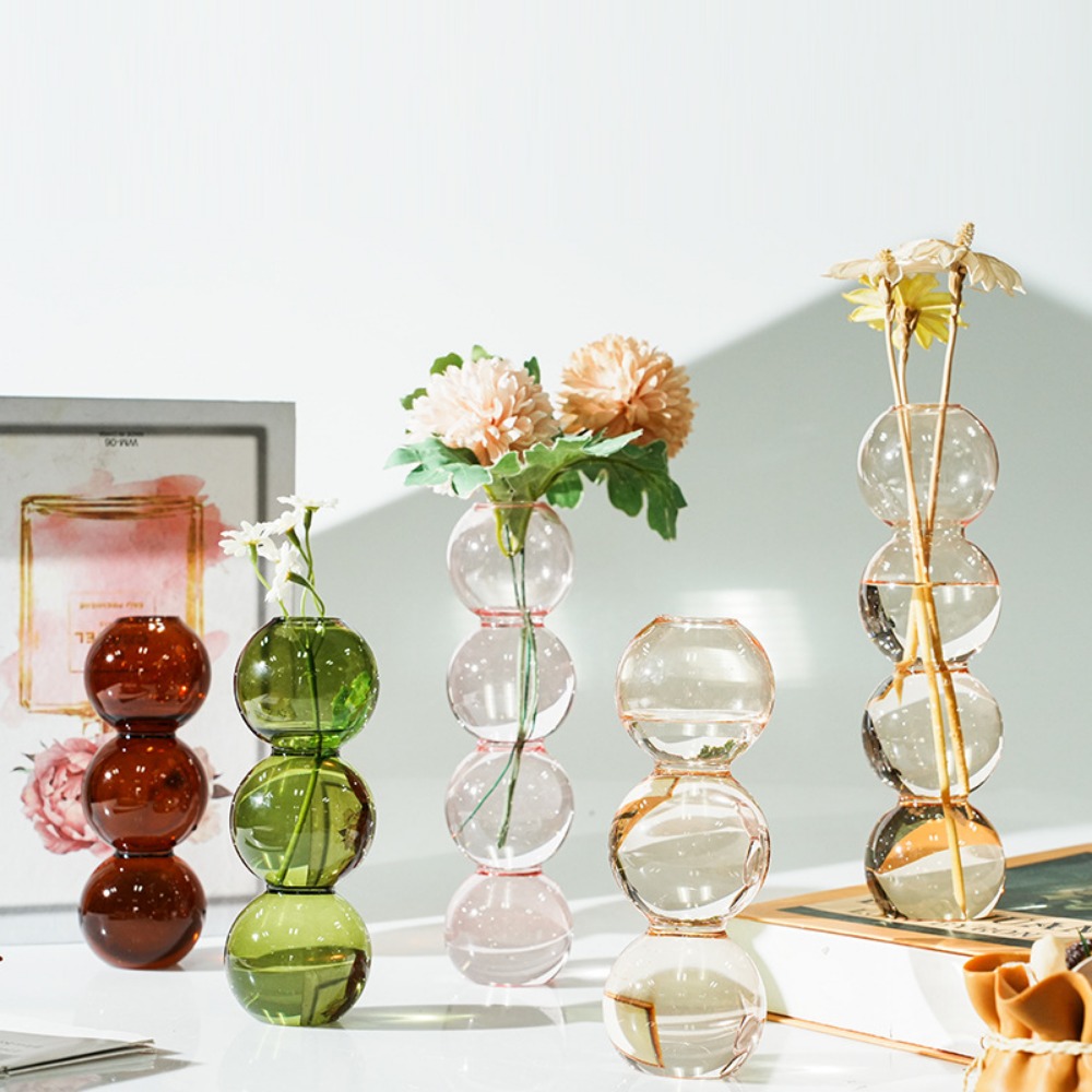 Glass Vase Nordic - Vas Kaca Warna-warni Sederhana Transparan Vas