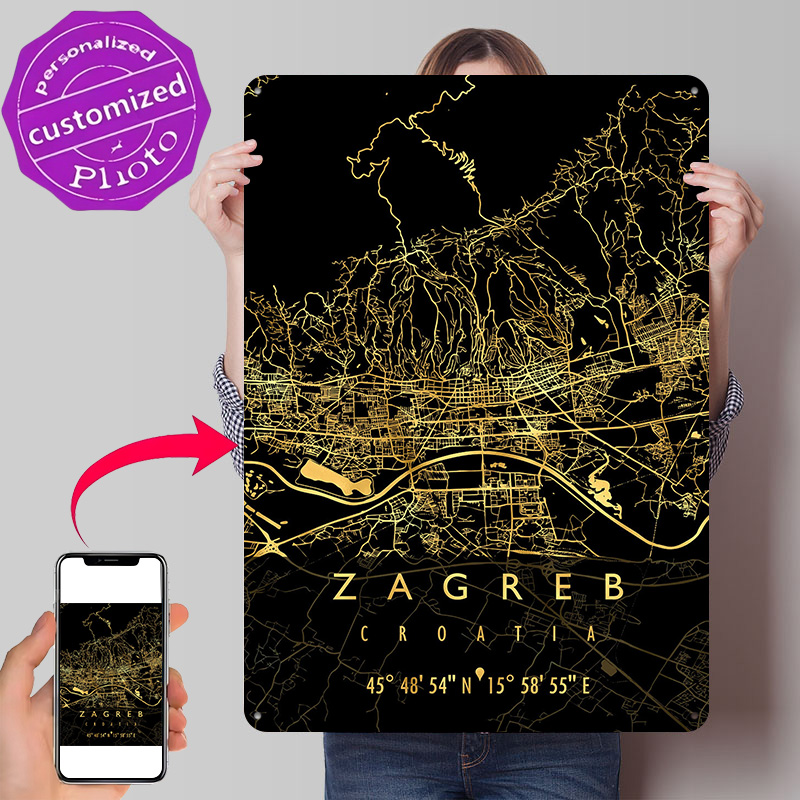 Home Decor Zagreb - Peta Zagreb Kroasia Poster Cetak Tekstur