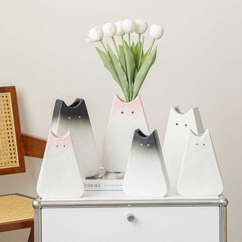 Glass Vase Nordic - Vas Keramik Bergaya Kucing yang Lucu,
