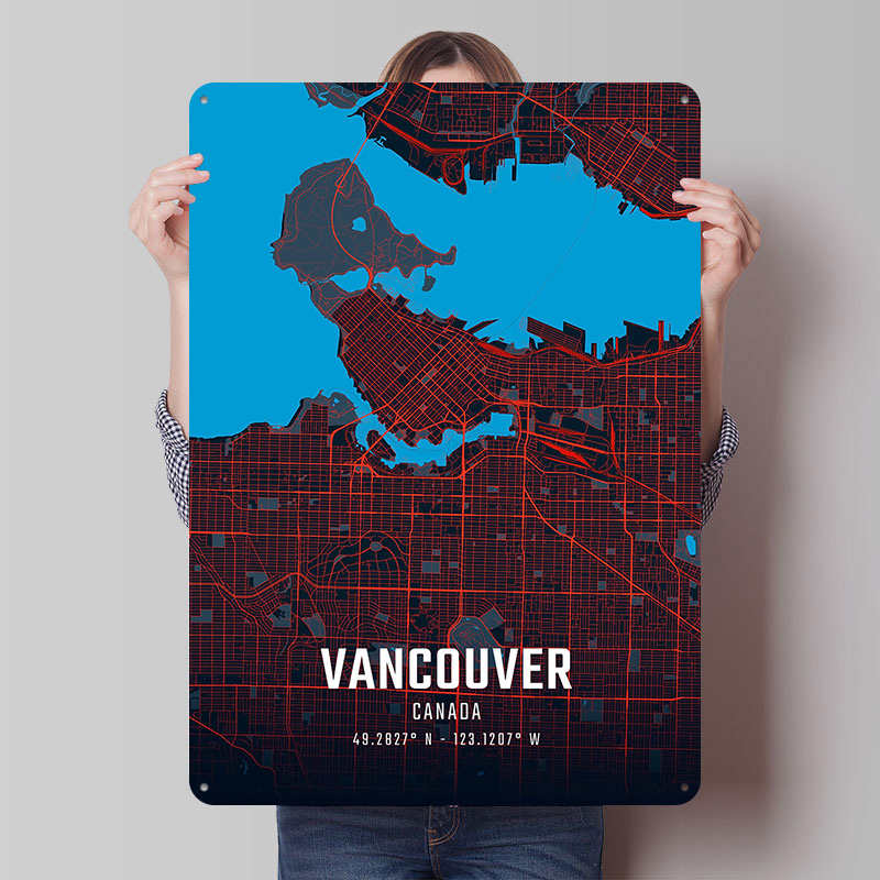Home Decor Vancouver - Poster Logam Peta Kota Vancouver Seni
