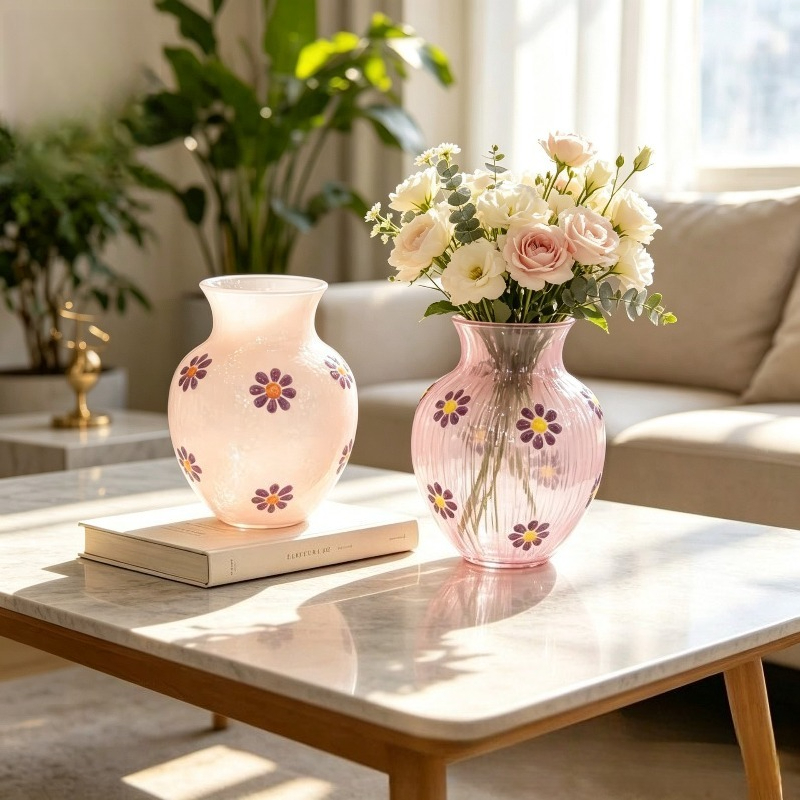 Glass Vase Nordic - Dekorasi Rumah Daisy, Rangkaian Bunga Sederhana