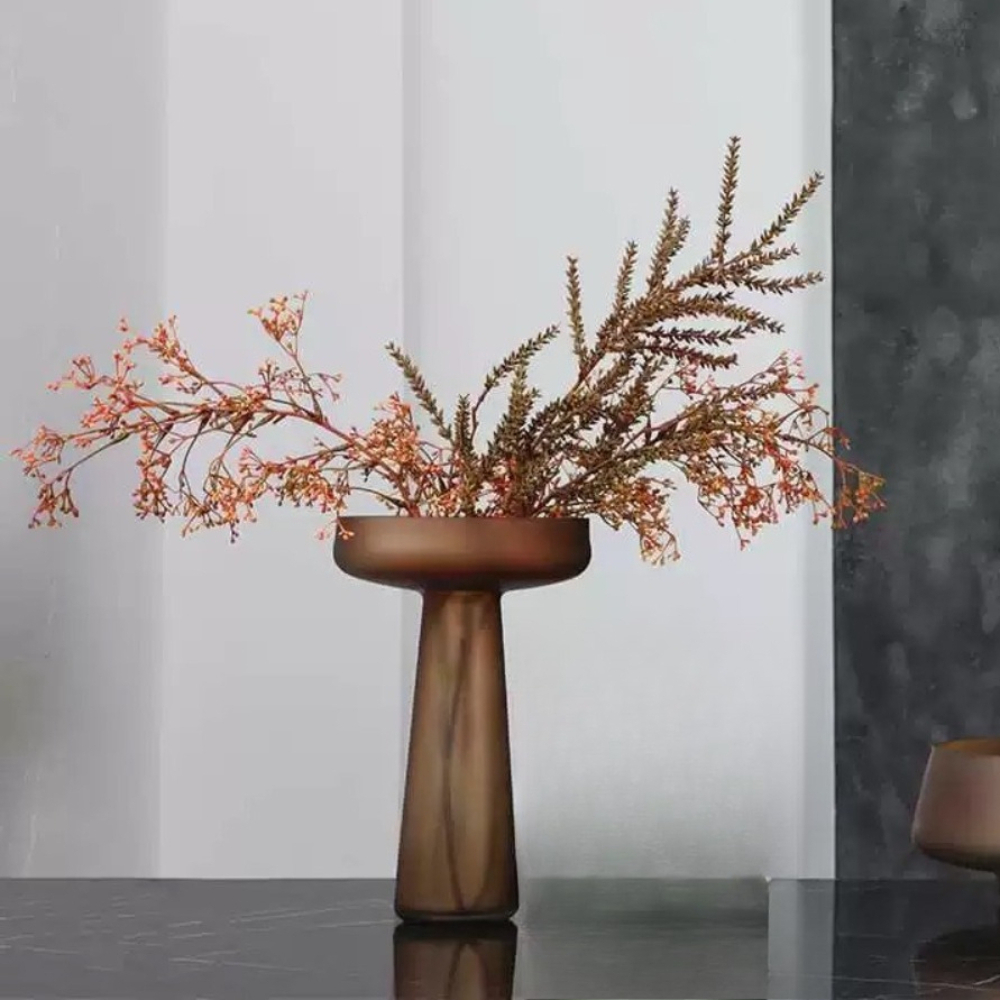 Glass Vase Nordic - Vas Kaca Buram Cokelat Vintage Nordik,