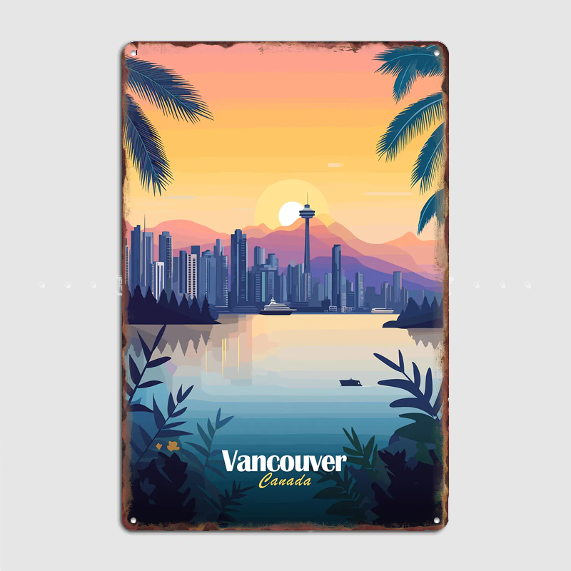 Home Decor Vancouver - Poster Pemandangan Perjalanan Matahari Terbenam Vancouver