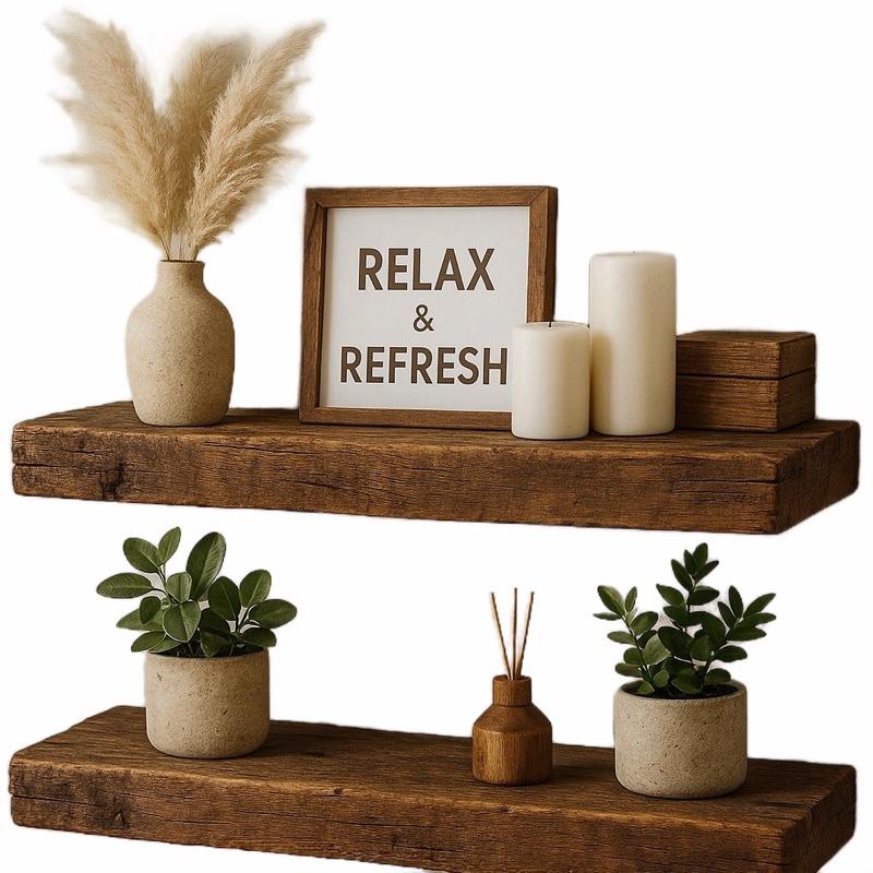 Floating Shelves - 2 Buah Rak Dinding Kayu Rustic,