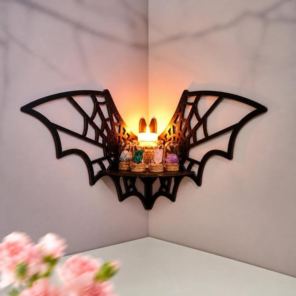 Floating Shelves - Rak Sudut Kayu Berlubang untuk Dinding,