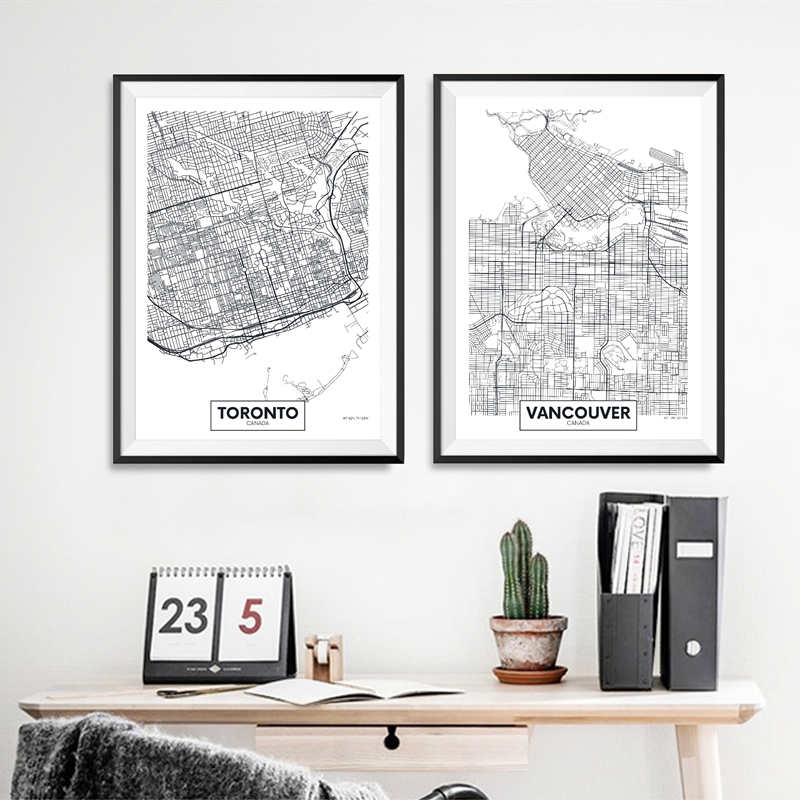 Home Decor Vancouver - Kanada Toronto Kota Peta Poster dan