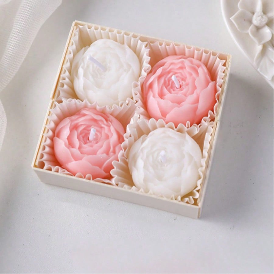 Home Decor Handmade - 4pcs/Box Lilin Kedelai Beraroma Mawar, Buatan