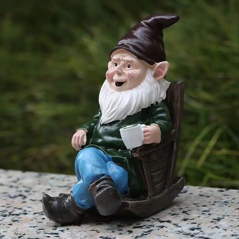 Home Decor Garden Ideas - Ornamen Kurcaci Resin Kreatif Kursi Goyang