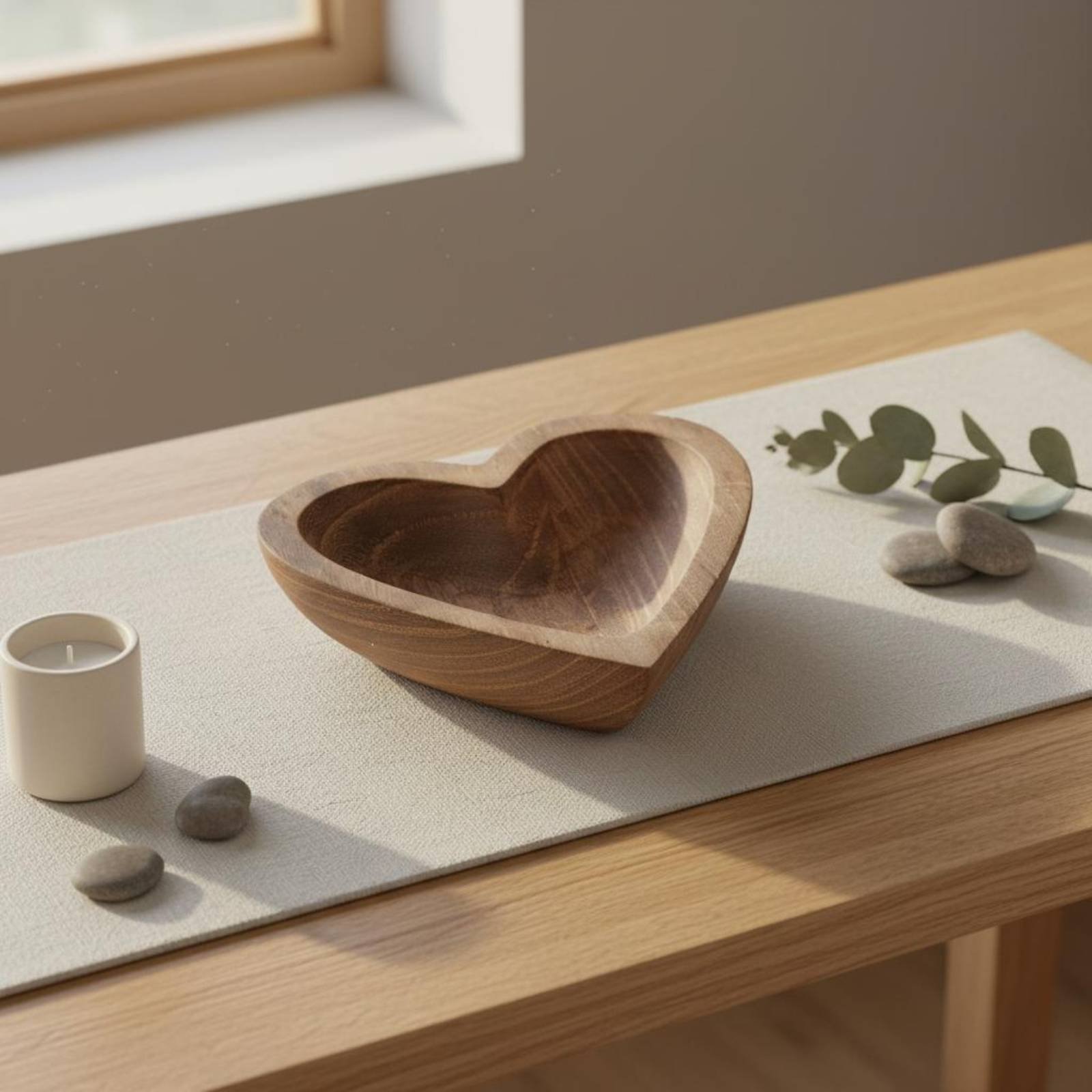 Home Decor Handmade - Mangkuk Kayu Berbentuk Hati Buatan Tangan,