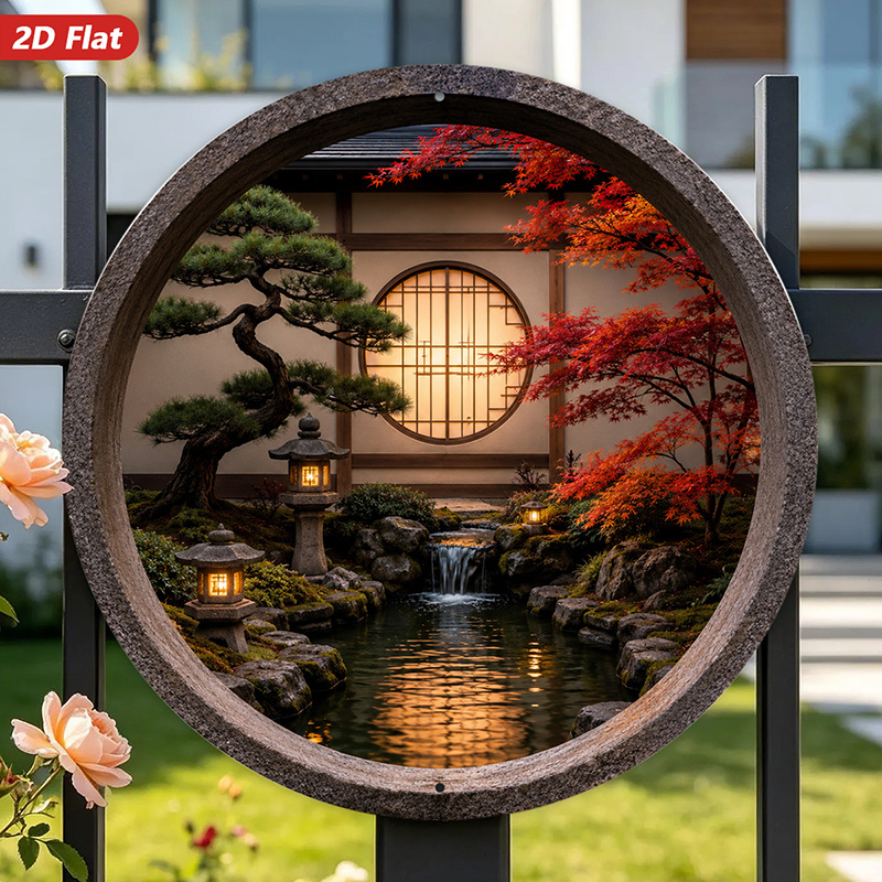 Home Decor Garden Ideas - Dekorasi Dinding Logam Bulat 2D, 1