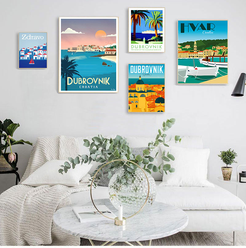 Home Decor Zagreb - Kroasia Zagreb Dubrovnik Poster Perjalanan Antik