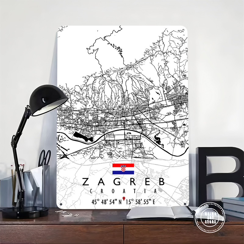 Peta Zagreb Kroasia Poster Log - Home Decor Zagreb ulasan dan harga
