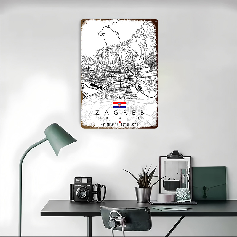 Peta Zagreb Kroasia Poster Log - Home Decor Zagreb ulasan dan harga