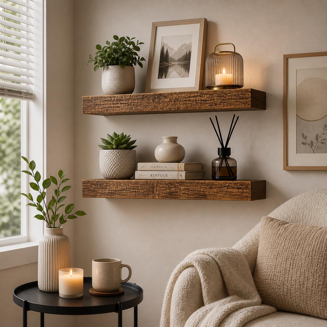 2 Buah Rak Dinding Kayu Rustic - Floating Shelves ulasan dan harga