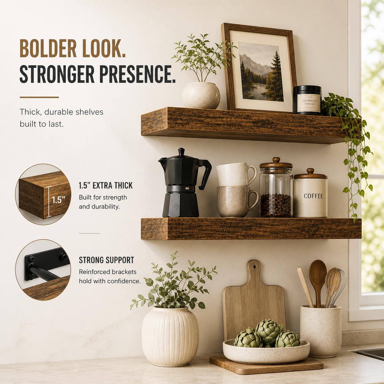 2 Buah Rak Dinding Kayu Rustic - Floating Shelves ulasan dan harga