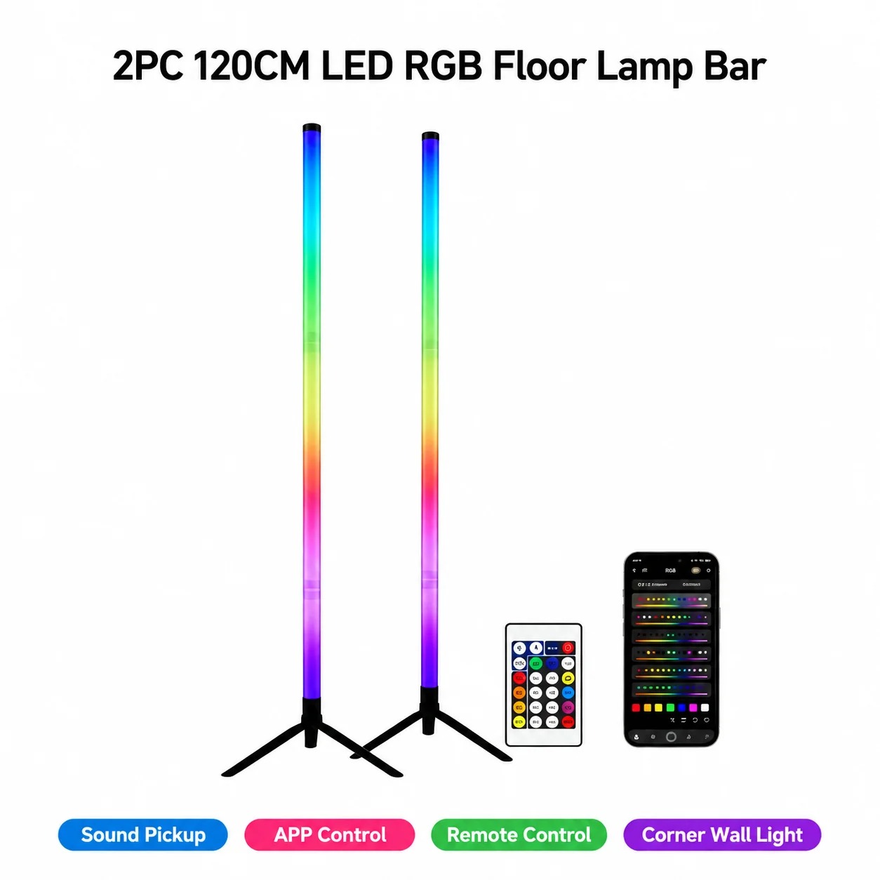 2PCS Lampu Lantai RGB 120CM, L - Home Decor Lamp ulasan dan harga