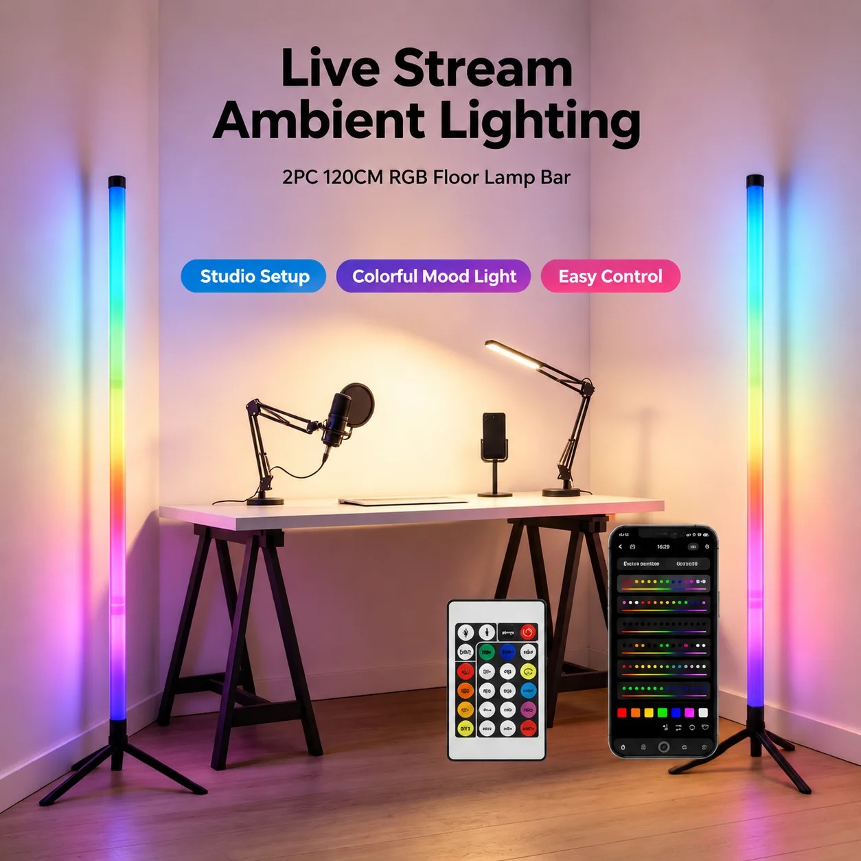 2PCS Lampu Lantai RGB 120CM, L - Home Decor Lamp ulasan dan harga