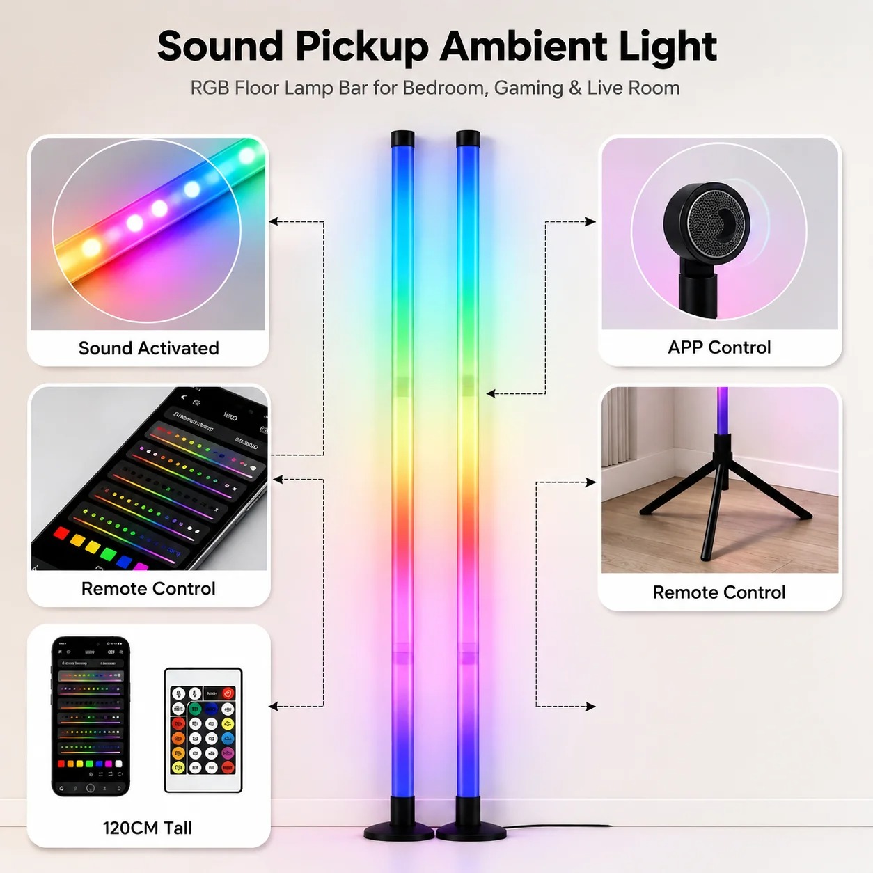 2PCS Lampu Lantai RGB 120CM, L - Home Decor Lamp ulasan dan harga