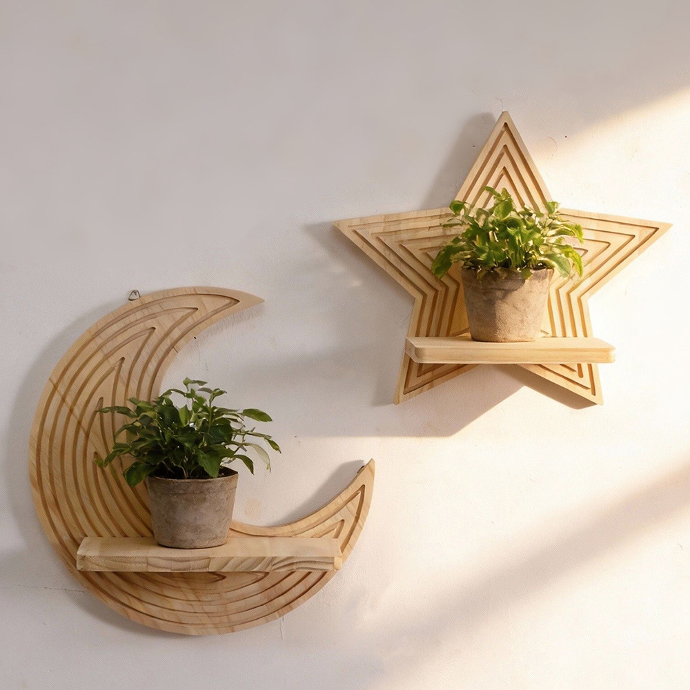 Rak Dinding Kayu Bentuk Bulan  - Floating Shelves ulasan dan harga